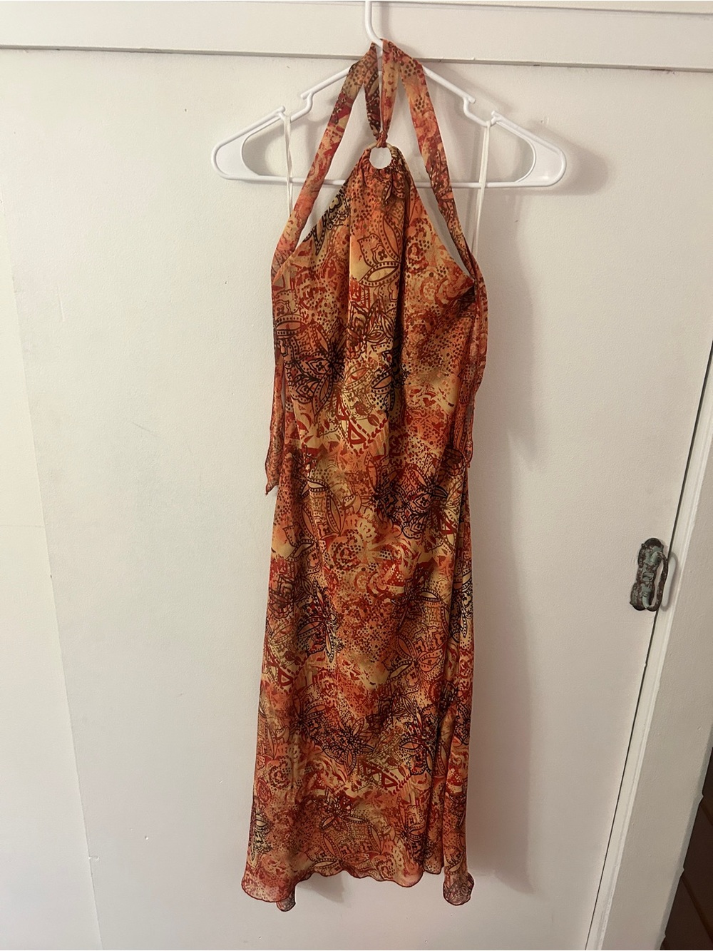 Rabbit Rabbit Rabbit Halter Maxi Dress in Rust and Orange Paisley - Picture 1 of 5